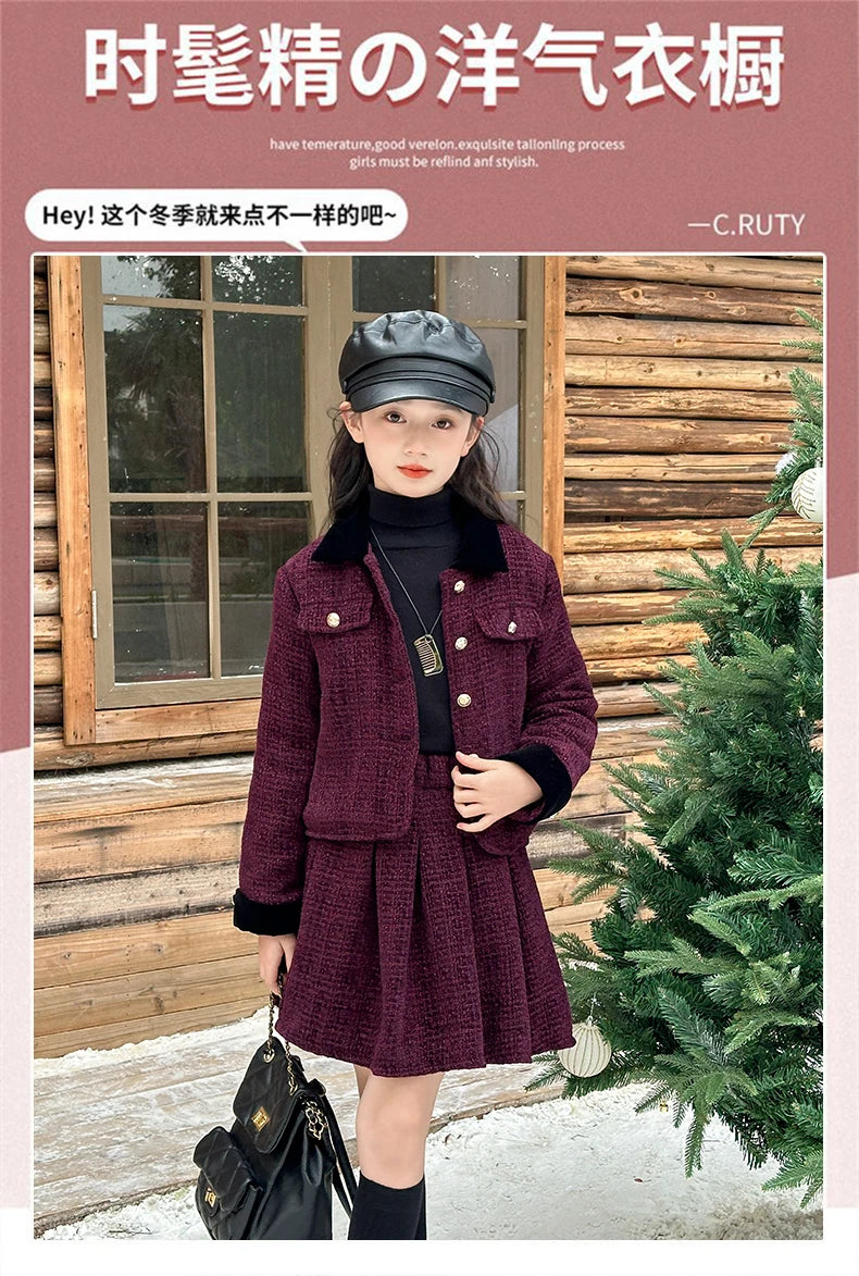 baby Girls Outfits blazer+Pleated skirt 2pcs kids girls clothes set Designer Style 4-14 years coat+skirt teen girl clothing suit