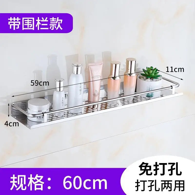 Bathroom Shelf Organizer Storage Wall Mounted Shelves Kitchen Shower Rack Stainless Steel Shampoo Holder Drain Water Accessories