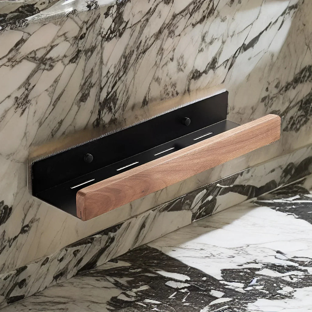 Black Walnut Wood Bathroom Storage Shelf Wall Mounted Toilet Non Perforated Bathroom Storage Rack  Bathroom organizer