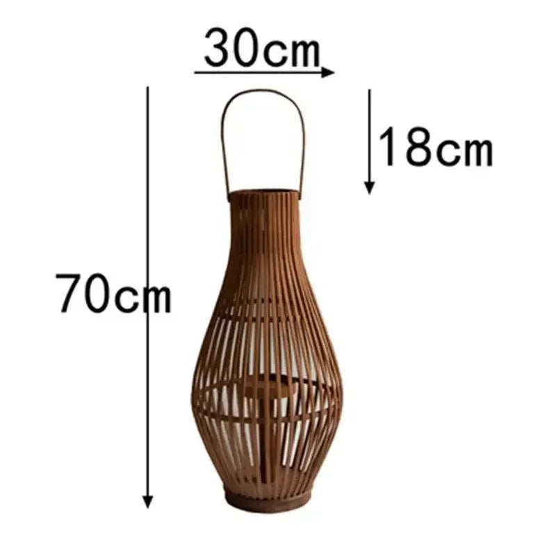 Vintage Wood Floor Candlestick Natural Bamboo Lantern Room Garden Hall Candle Holders Nordic Home Decoration Accessories Cage