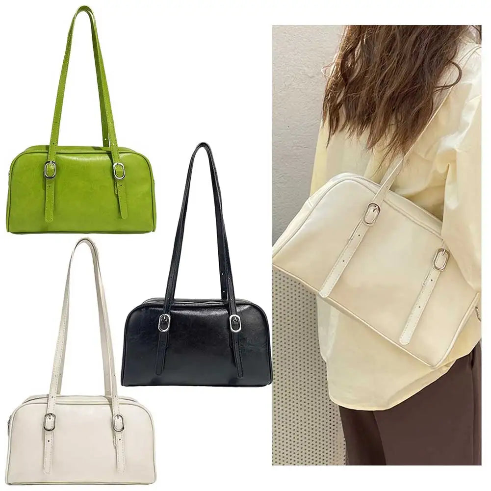 PU Leather Daily Shoulder Bag Large Capacity Women Chic Hobo Bag Solid Color Single Shoulder Bag Adjustable Strap Messenger Bag