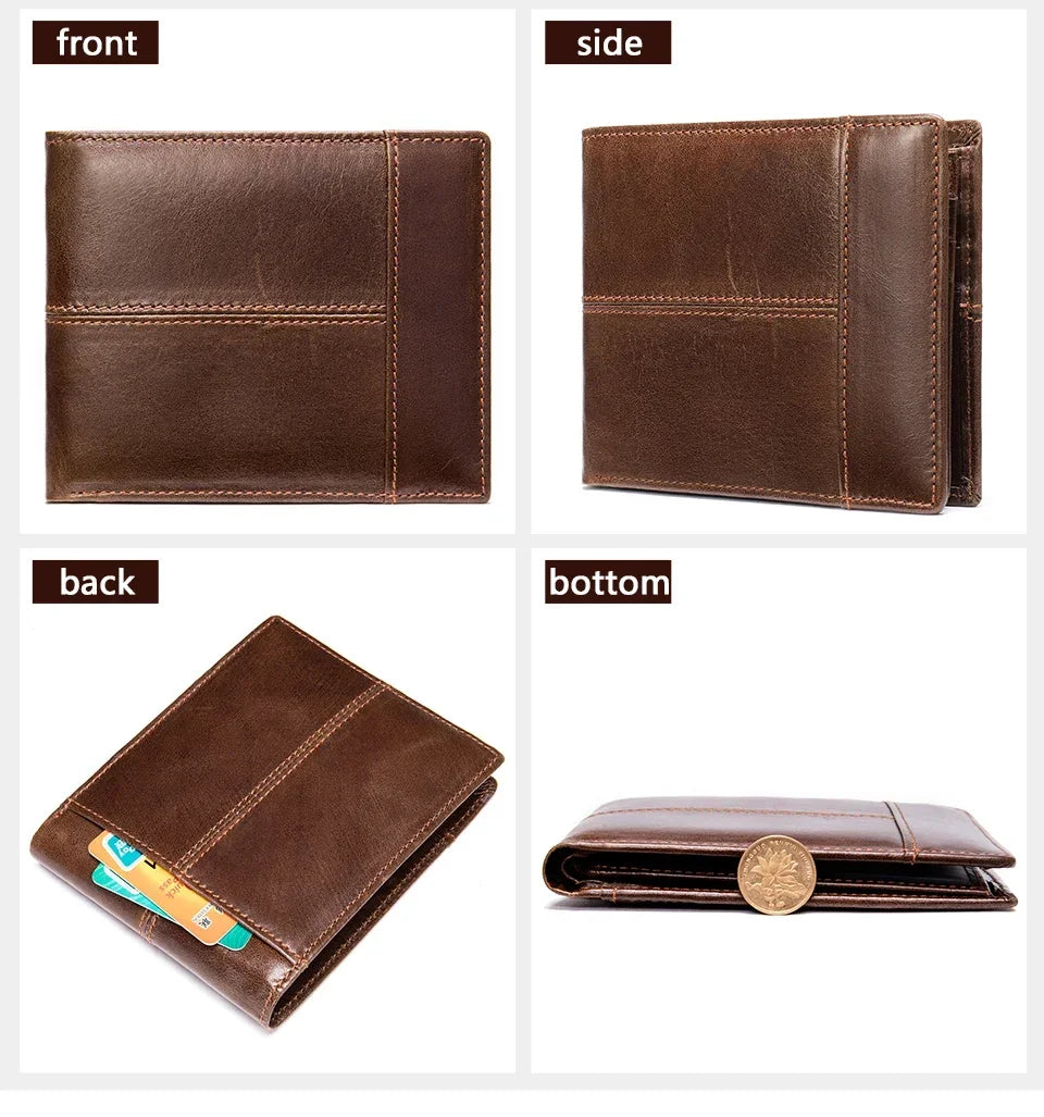 Genuine Leather Wallet with Coin Purse RFID Wallet for Men Cardholder Money Bags