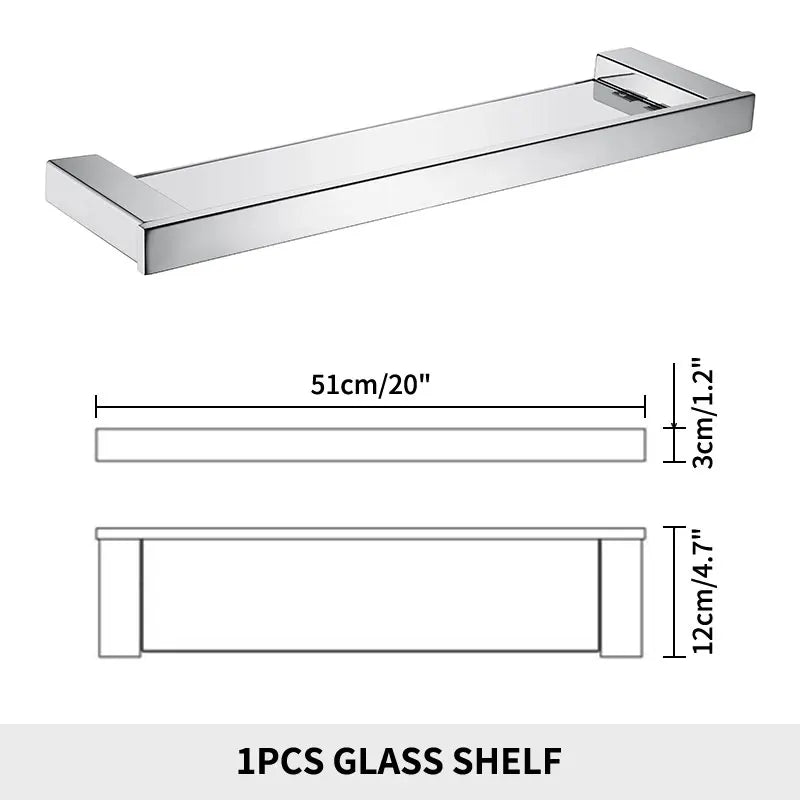 Bathroom Wall Shelf with Rectangle Tempered Glass Stainless Steel Wall Mount Glass Square Shelves Kitchen Organizer Rack Black