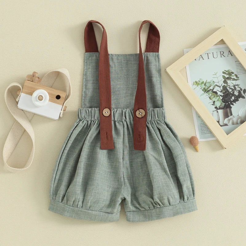 Infant Boys Denim Overalls Sleeveless Patchwork Straps Shortall Summer Backless Toddler Romper Jumpsuit Outfit for Baby