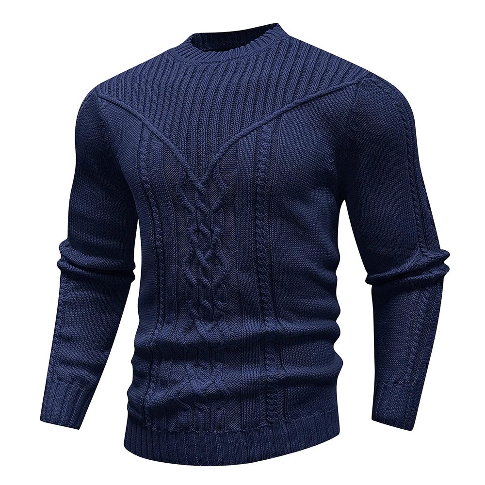 Men's Sweater Winter Crewneck Warm Sweater Casual Cable Knit Pullover Popular Soft Drop Shoulder Solid Knitted Top US Size