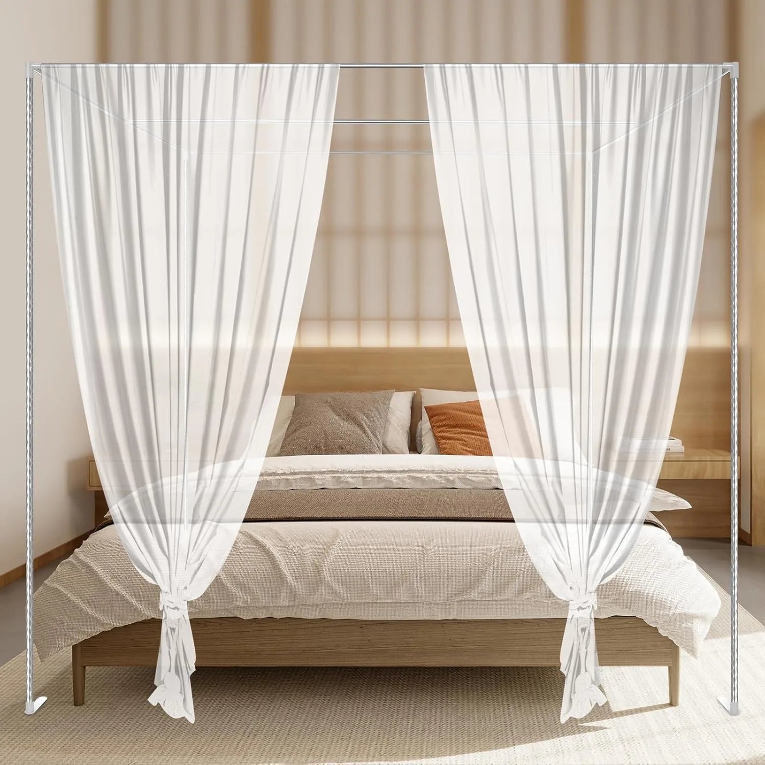 2*2*2m Bed Frame Column Full Size Stainless Steel Square Bed Mosquito Grid Beam Suitable for Metal Bed Wood Bed (Only Frame)