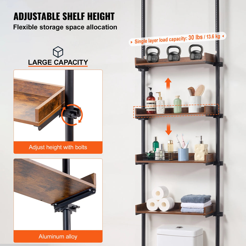 SucceBuy Over the Toilet Storage  4-Tier Adjustable Low-carbon Steel 53"-132"  Easy Assembly  for Small Rooms  Fit Most Toilets