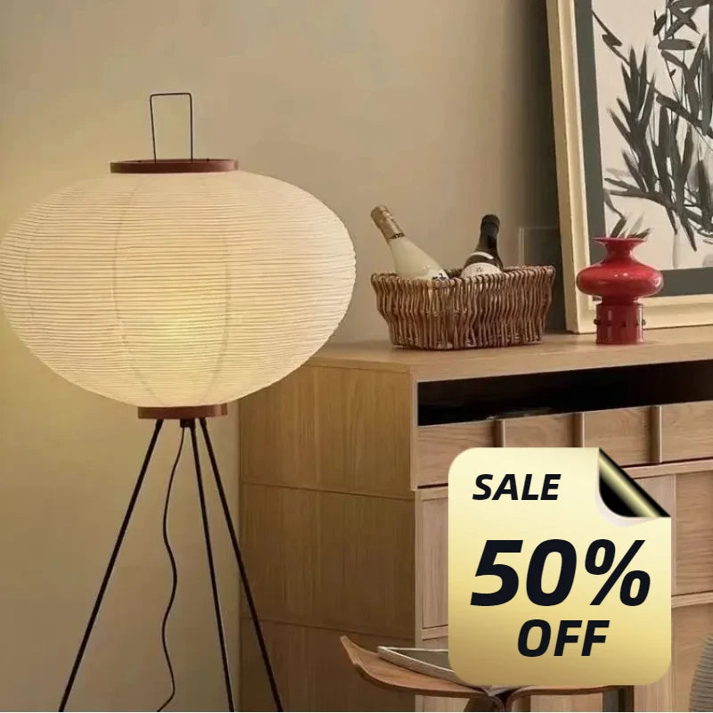 Japanese Rice Paper Floor Lamp Vintage Standing Light for Living Room Bedroom Home Decor Bedside E27