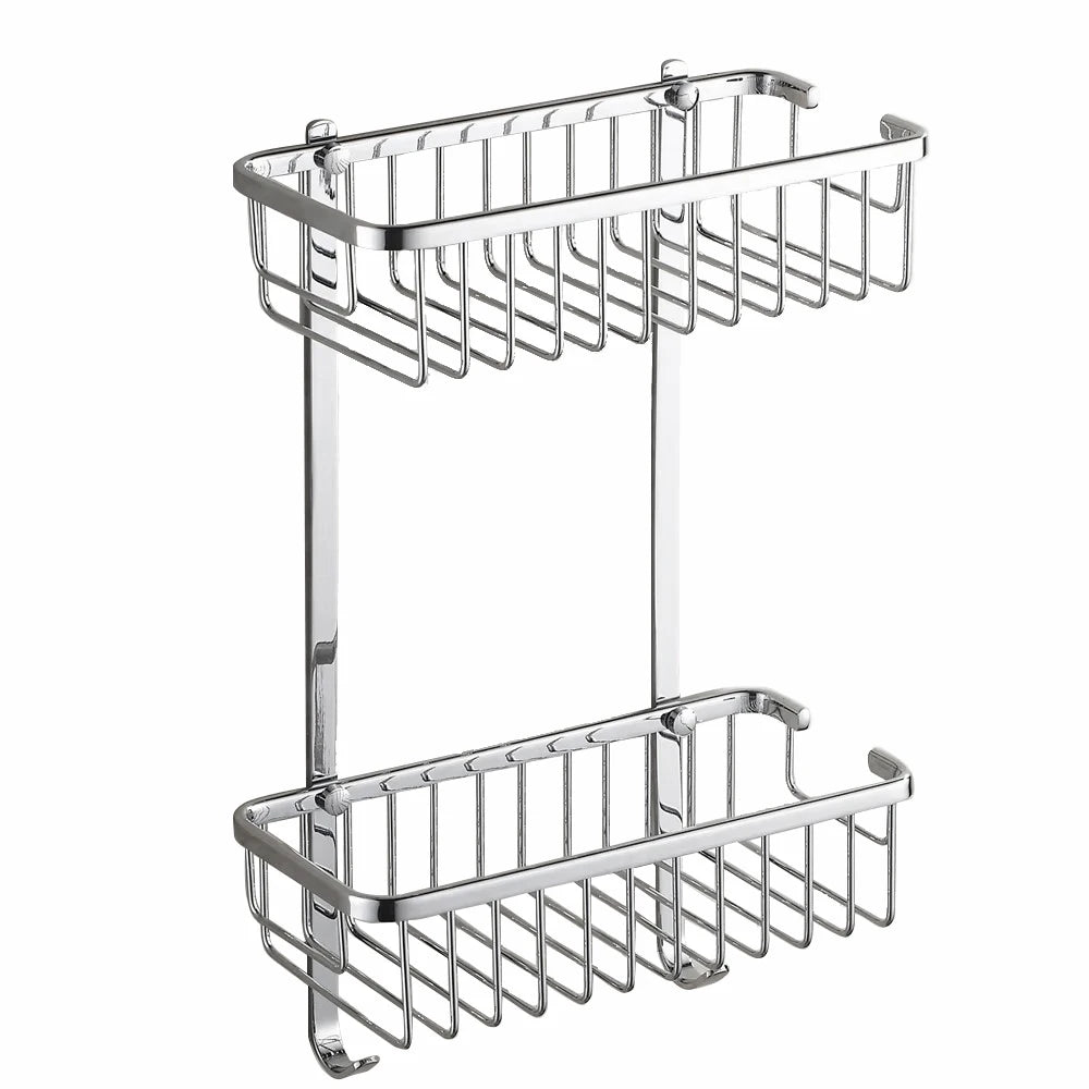 BAKALA Brass Bathroom Shelves With Robe Hook 2-Tier Bathroom Storage Basket Wall Mount Bathroom Shelf BR-6