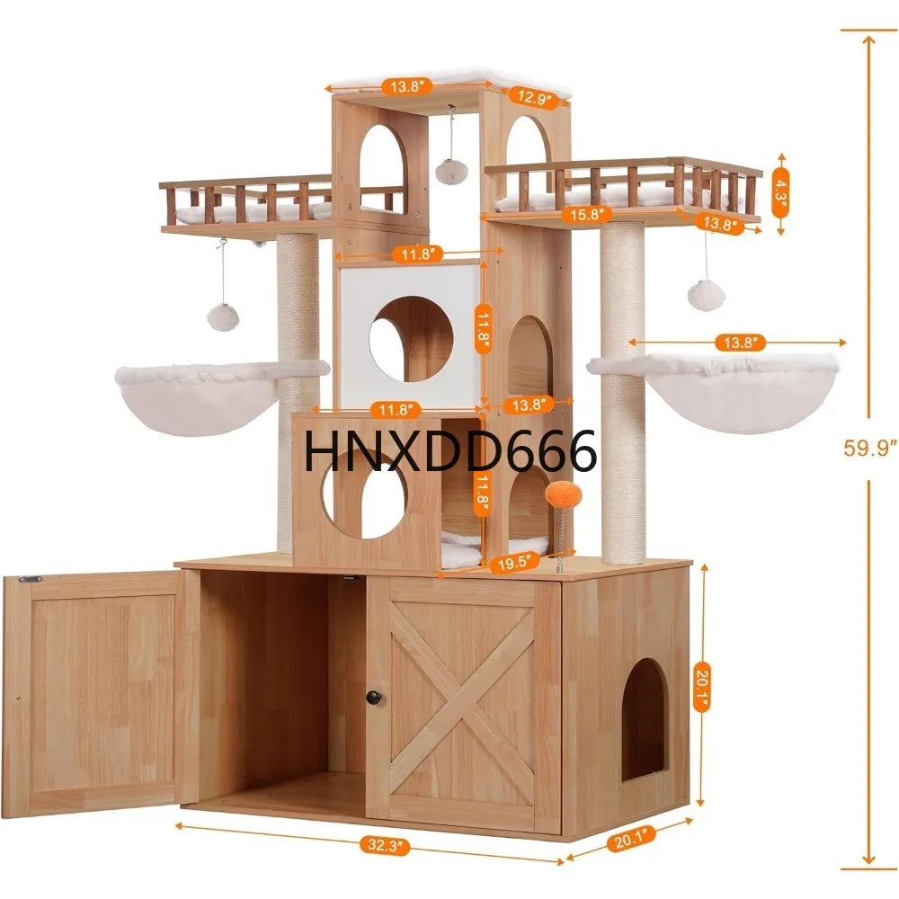 Cat Tree with Litter Box Enclosure for Indoor Big Cat,