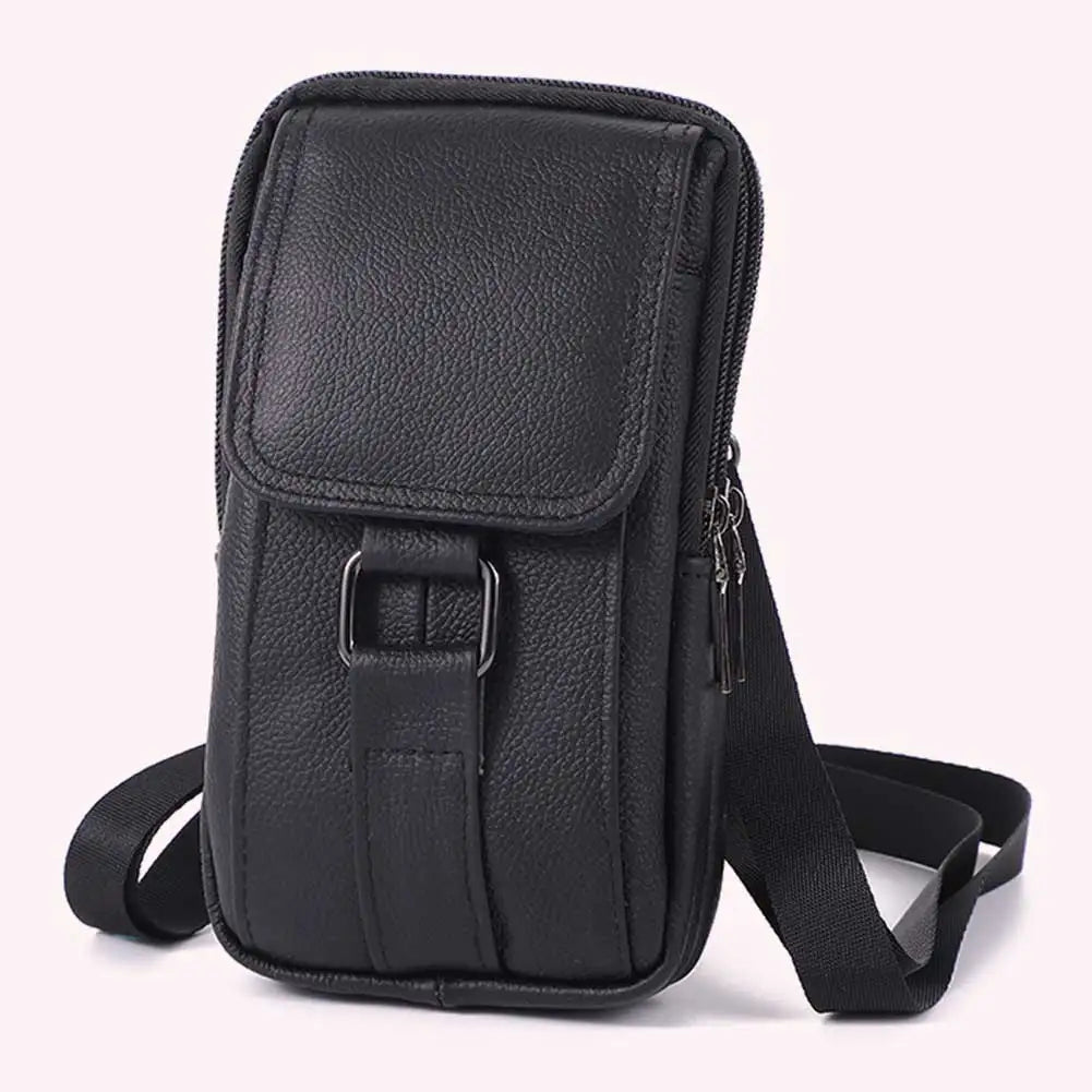 Portable Crossbody Bags Cowhide Leather Cell Phone Belt Pack Fashion Simple Multi-pockets Casual for Outdoor Sport