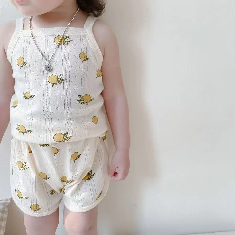 Girls Summer Clothes Sets New Baby Sleeveless Tops Shorts 2 Pieces Suit Girls Square Collar Clothing Set Kids Cotton Clothes