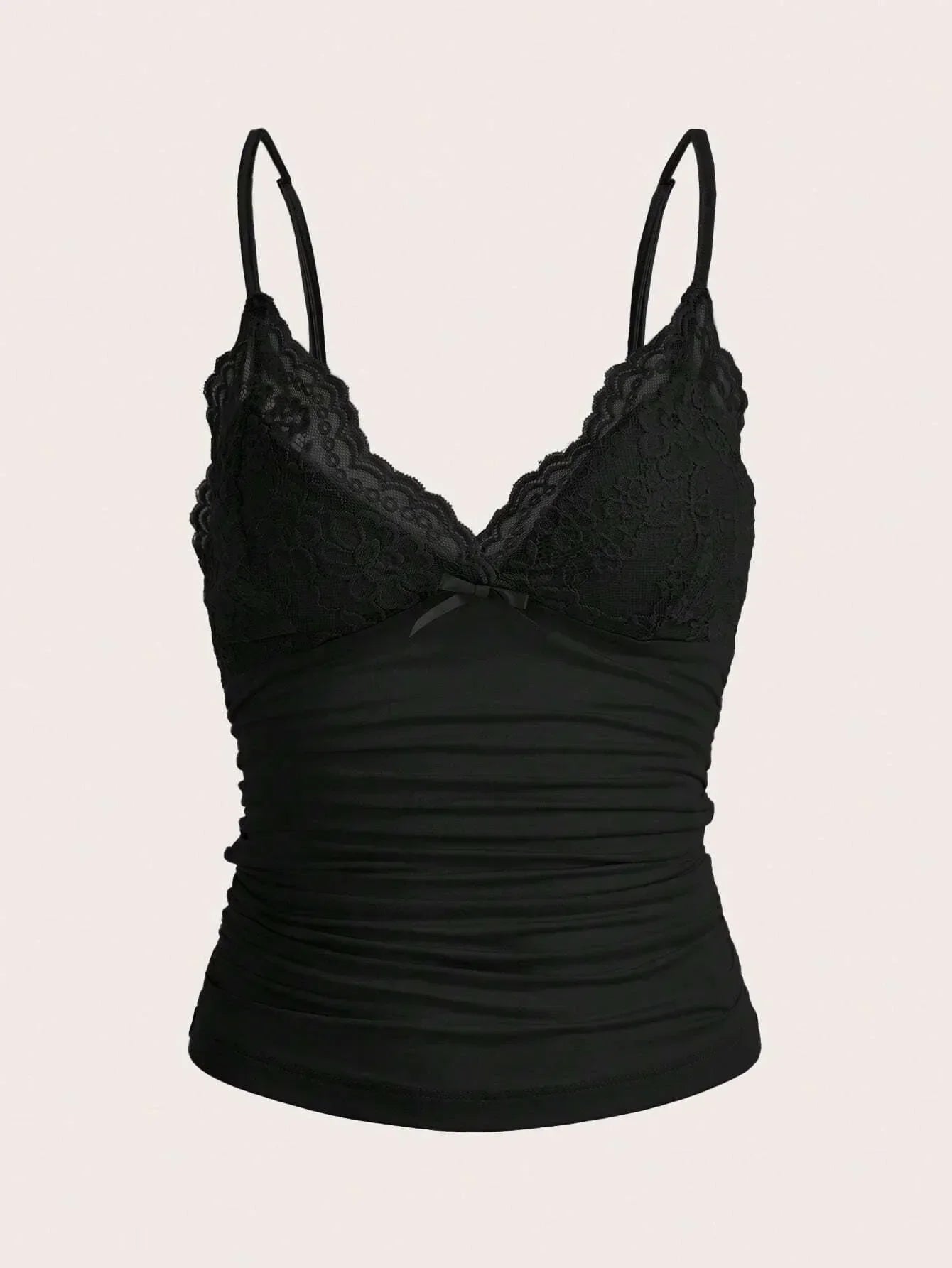 Sexy Contrast Lace Bow Front Crop Cami Top Women 2025 Summer Grunge Punk Y2K Clothes Ruched Skinny Backless Tee Shirt