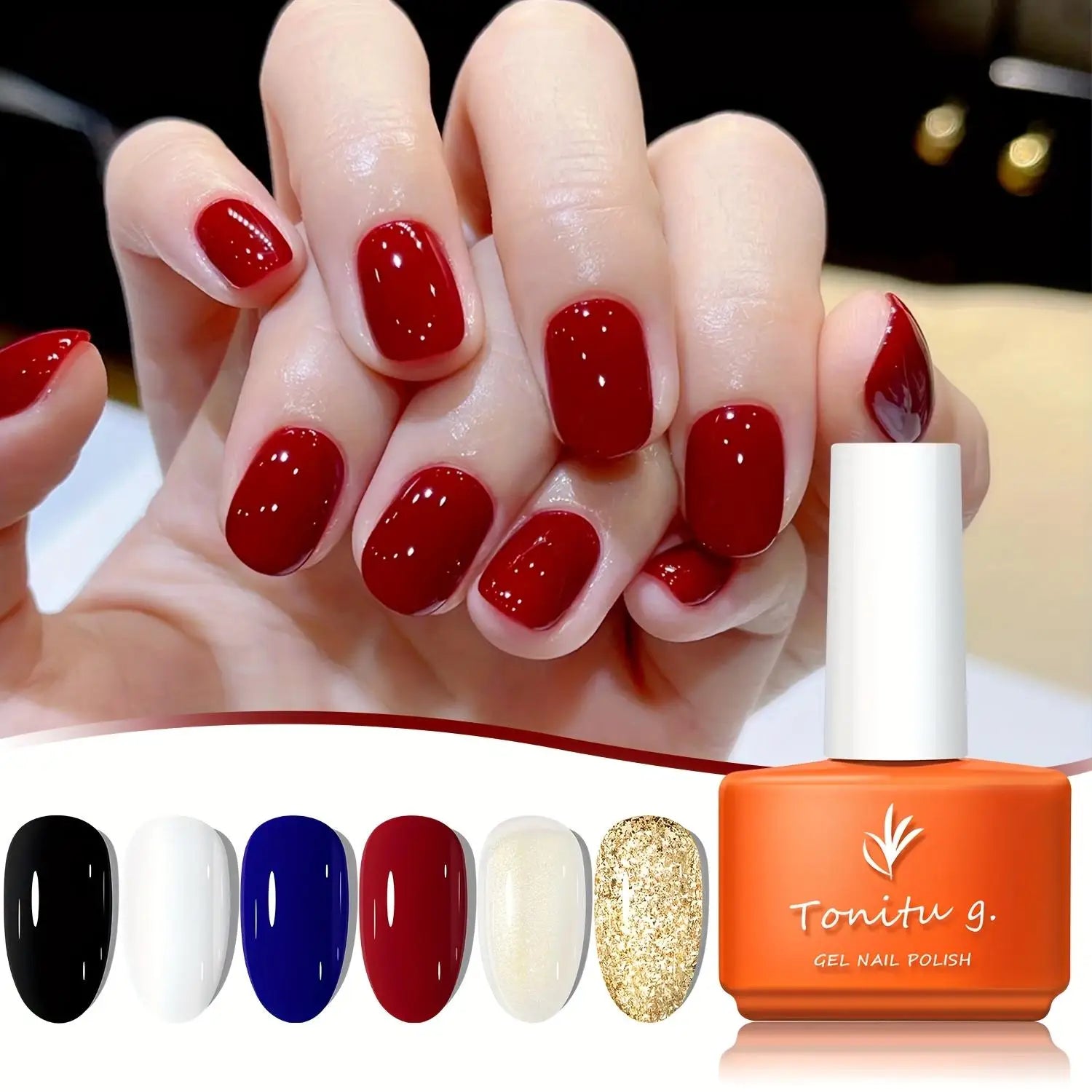 Gel Nail Polish Set 6 Colors, Glitter Golden, Silvery, Macaron, Red, Gel Set, Soak Off UV/LED,  for Salon Manicure and Home DIY