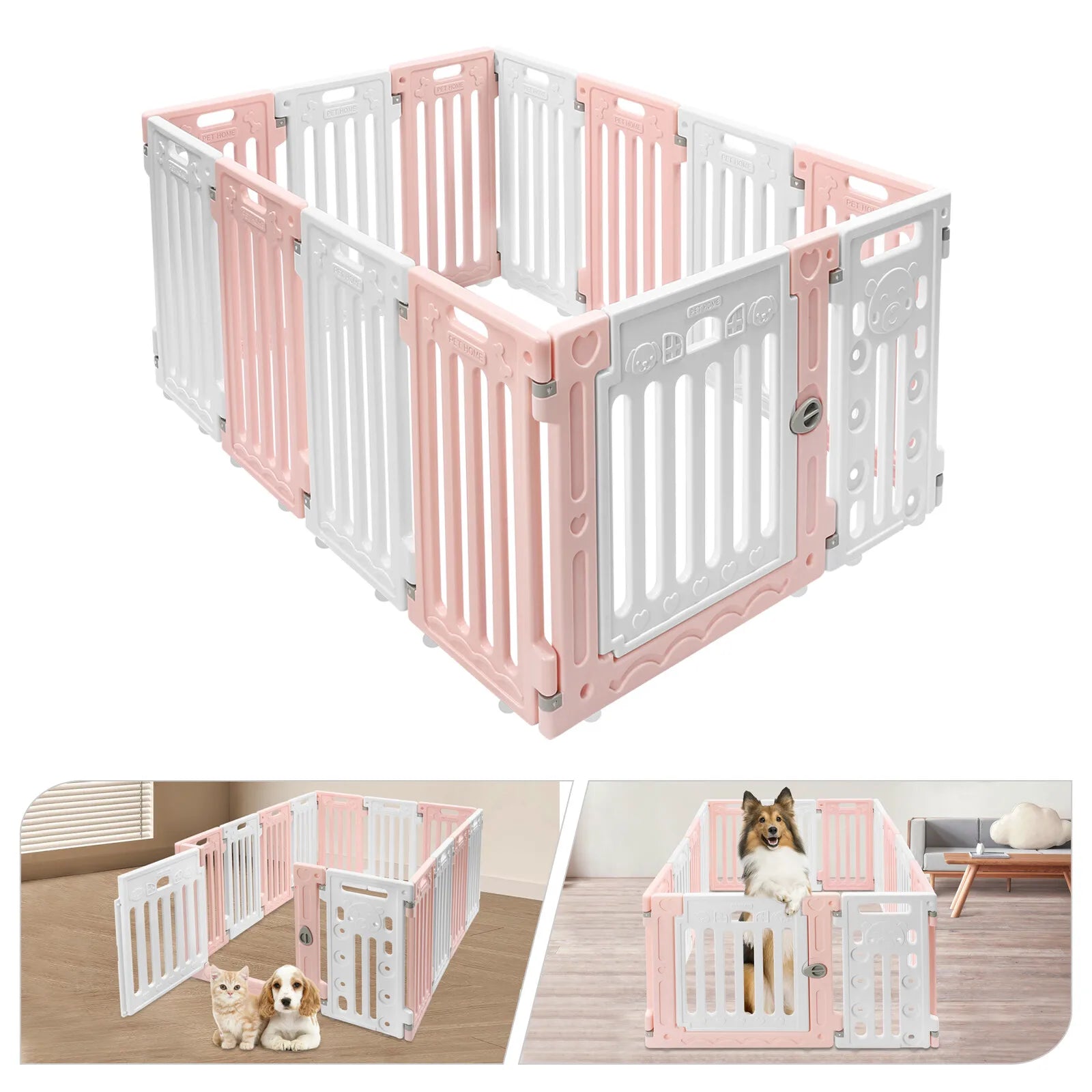 ﻿ Bone Patterns Freestanding Dog Playpen Dog Playpen with Door Portable Pet Safety Fence Puppies Small  Medium Dogs 11 Panels