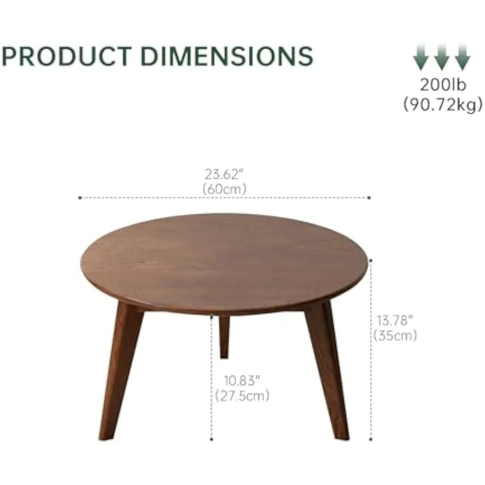 "100% Solid Oak Mini Coffee Table with Round Design and Walnut Finish for Home Use"