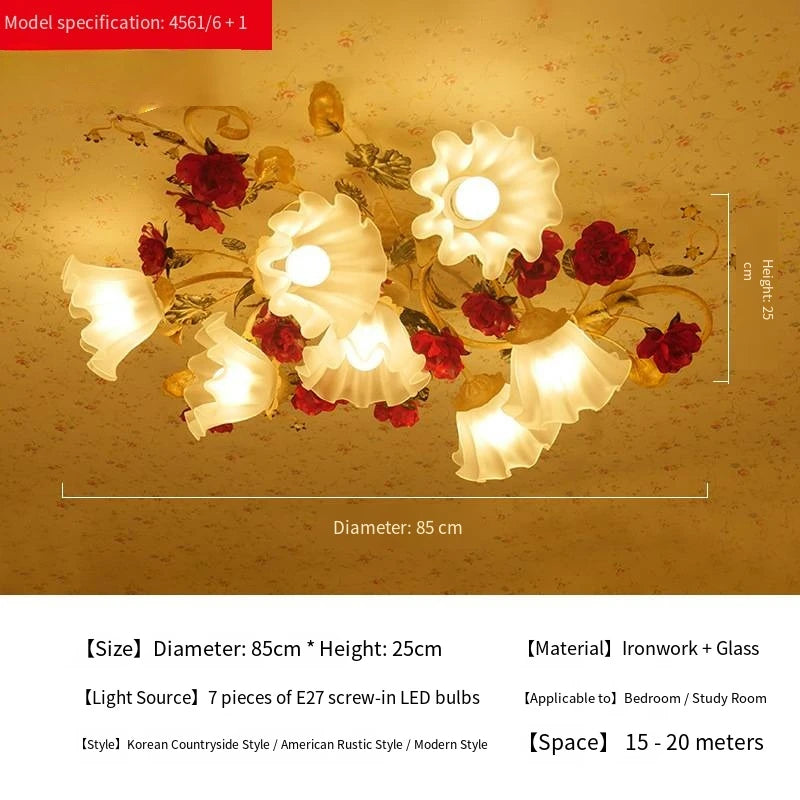 Creative romantic flower ceiling decorative chandelier pastoral retro LED ceiling lights Living room Bedroom Nordic ceiling lamp