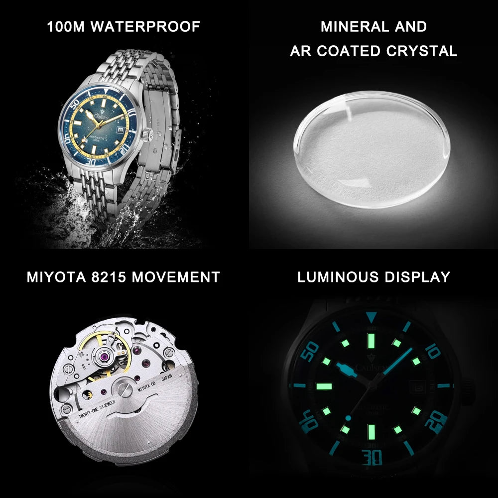 CADISEN Automatic Mechanical Watch Man Silver Business Casual Waterproof Watch Japan MIYOTA 8215 Movement Luminous Men's Watch