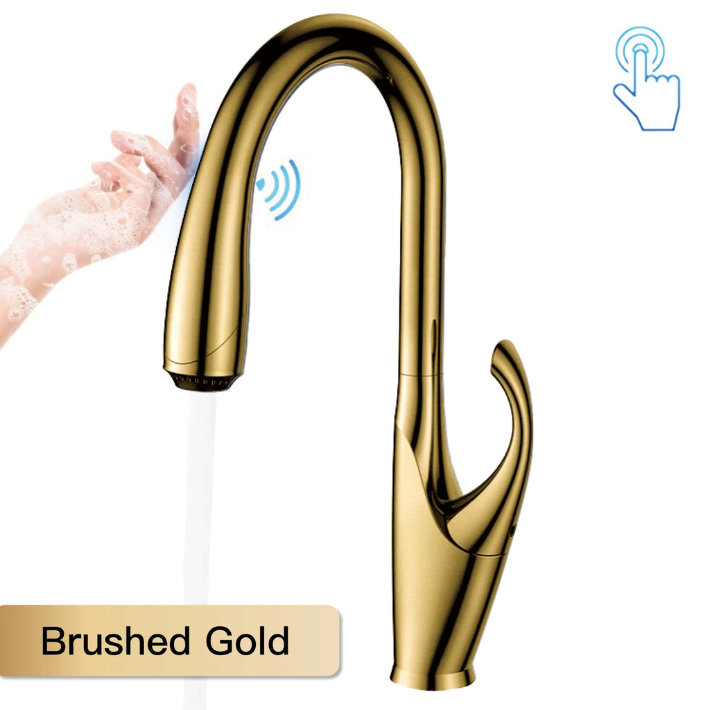 High end touch black kitchen faucet brass pull out design three function single handle cold and hot dual control sink faucet