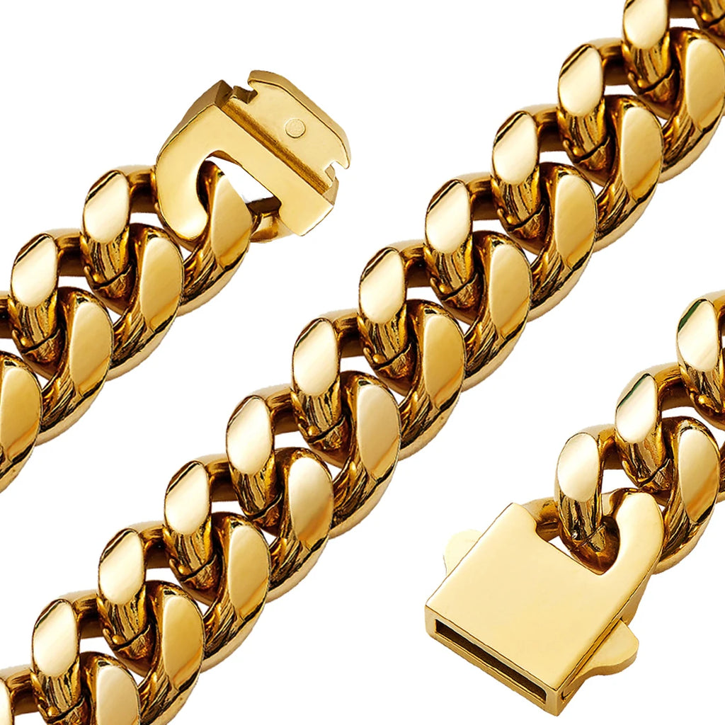 12/14mm Hip Hop Necklace 18K Gold Plated  316L Stainless Steel Cuban Link Chain Bracelet Jewelry For unisex Fashion Jewelry