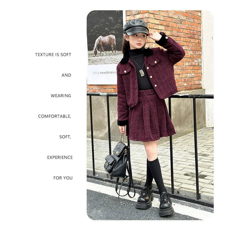 baby Girls Outfits blazer+Pleated skirt 2pcs kids girls clothes set Designer Style 4-14 years coat+skirt teen girl clothing suit