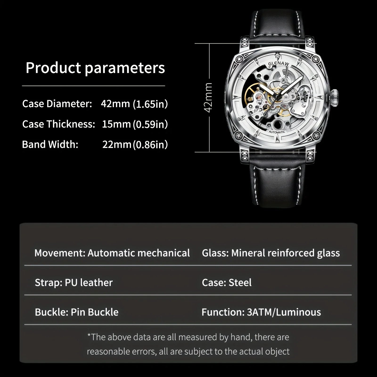 Relogios Masculino Glenaw Mens Watches Top Brand Luxury Personal Carving Watch Men's Stainless Steel Waterproof Watch Montre Hom