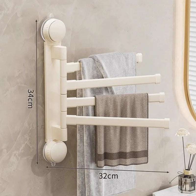 Suction cup no-punch bathroom rotating towel rack bathroom multi-rod drying rack towel bar on wall