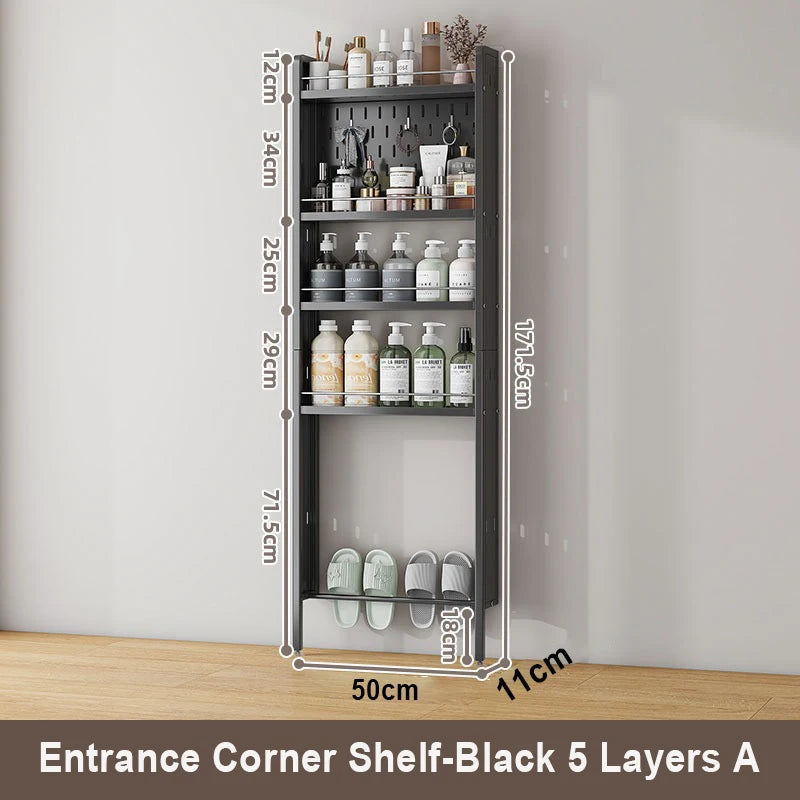 Bathroom Shelf Bath Corner Rack Toothbrush Shampoo Holder Rack Toiletries Organization Entrance Perforated Board Storage Shelves