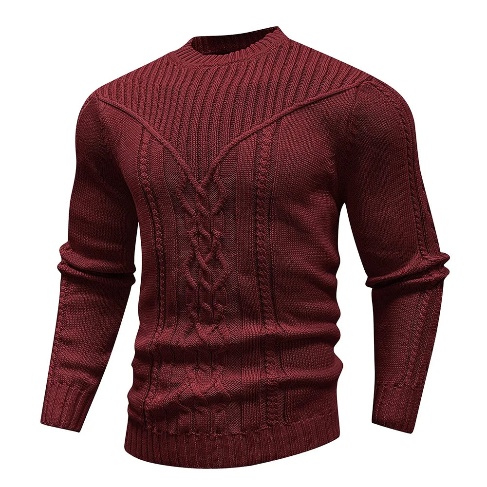 Men's Sweater Winter Crewneck Warm Sweater Casual Cable Knit Pullover Popular Soft Drop Shoulder Solid Knitted Top US Size