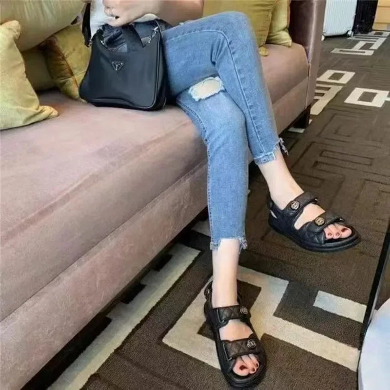 Summer Fashion Leather Women's Sandals Female Flats for Women's Rome Platform Sandals