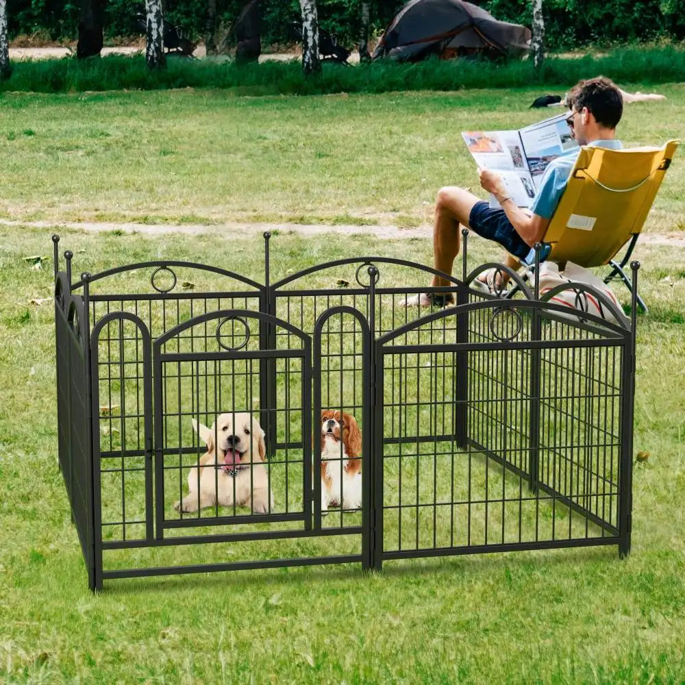 Dog Playpen Indoor 24 inch 8 Panels Metal Dog Pen Pet Dog Fence Outdoor Exercise Pen with Doors, Heavy Duty Dog Fence Puppy Pen
