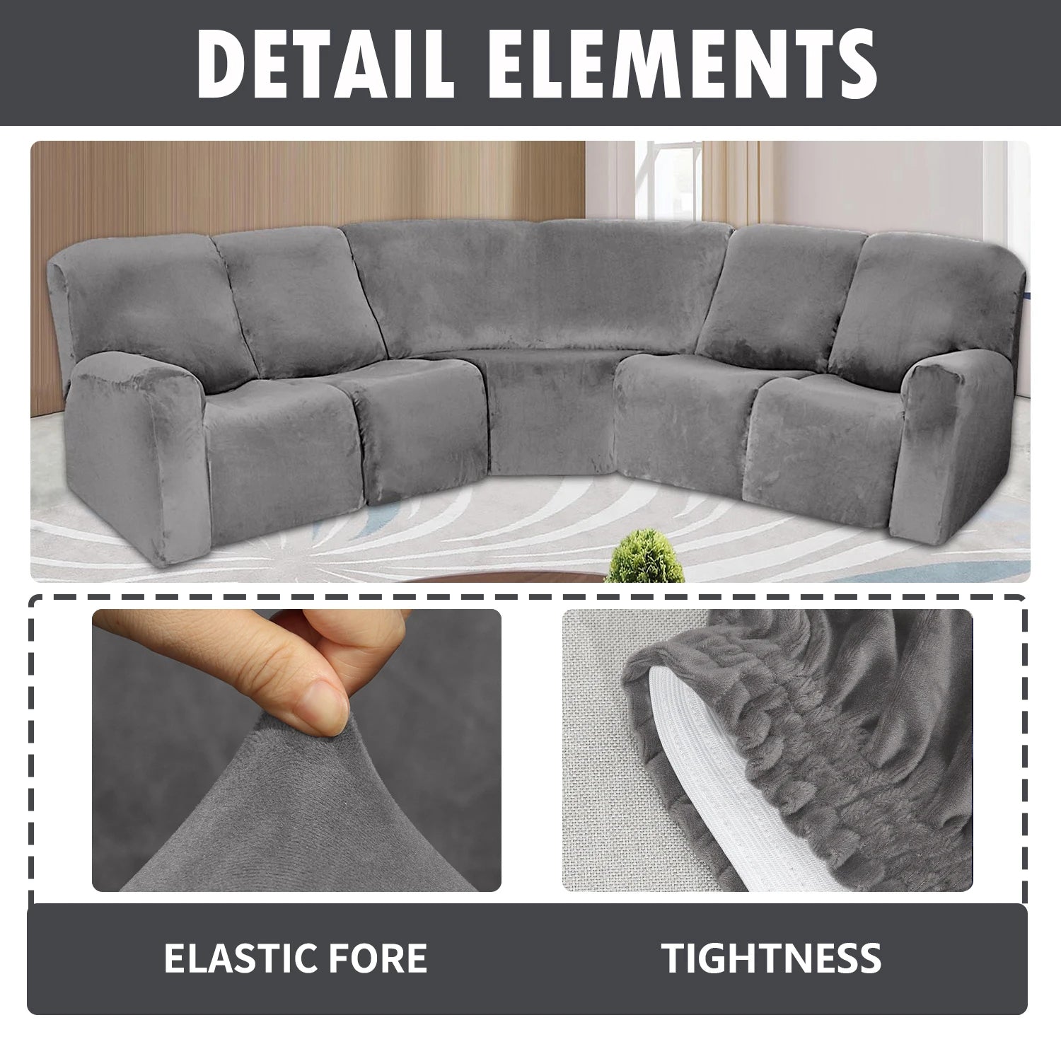 7-Piece L Shape Velvet Stretch Recliner Corner Sofa Covers for Sectional Sofa Set Reclining L Shape Sofa Slipcovers