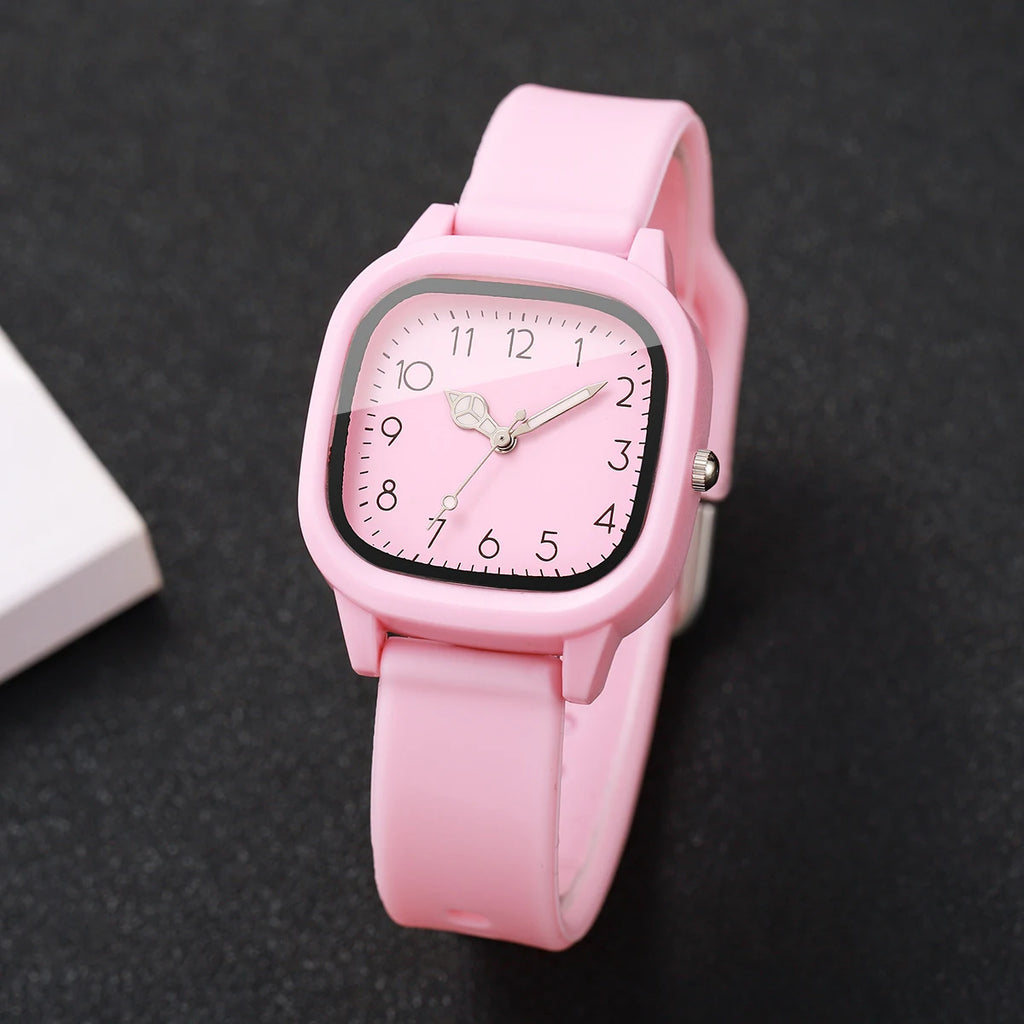 3PCS/Set Fashion Square Women Quartz Watches Casual Ladies Silicone Strap Wristwatch Girls Clock Reloj Mujer (Without Box)