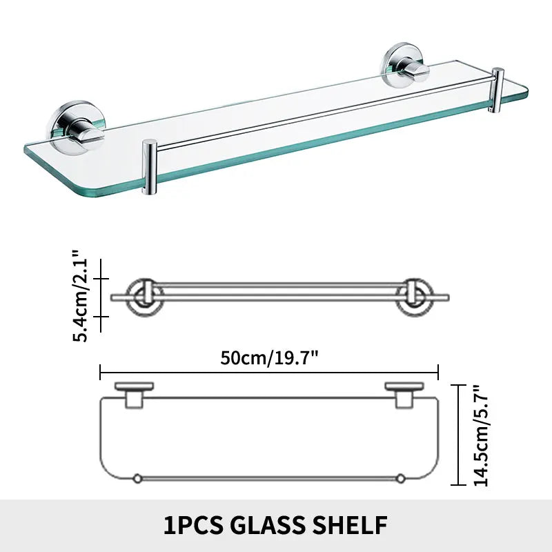 Bathroom Wall Shelf with Rectangle Tempered Glass Stainless Steel Wall Mount Glass Square Shelves Kitchen Organizer Rack Black