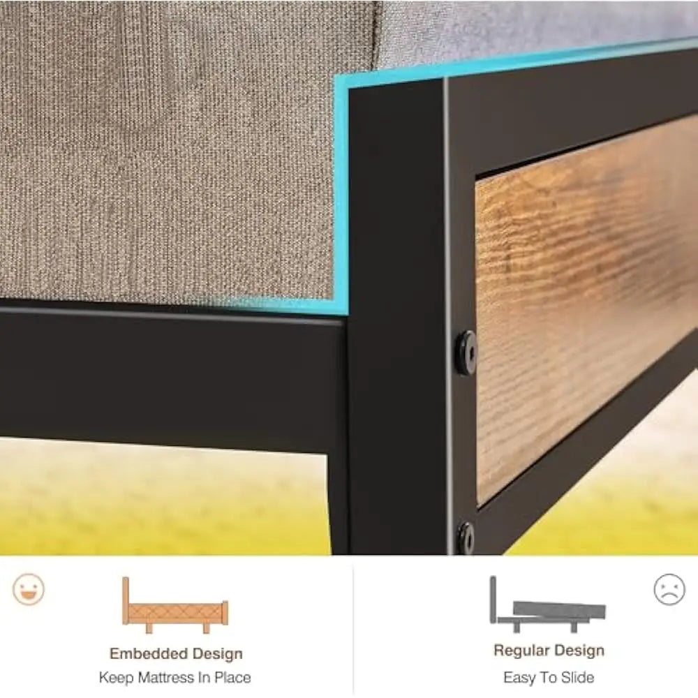 LED Queen Size Bed Frame with Headboard & Foot board and  USB Charging Station, Storage, Noise Free, No Box Spring Needed