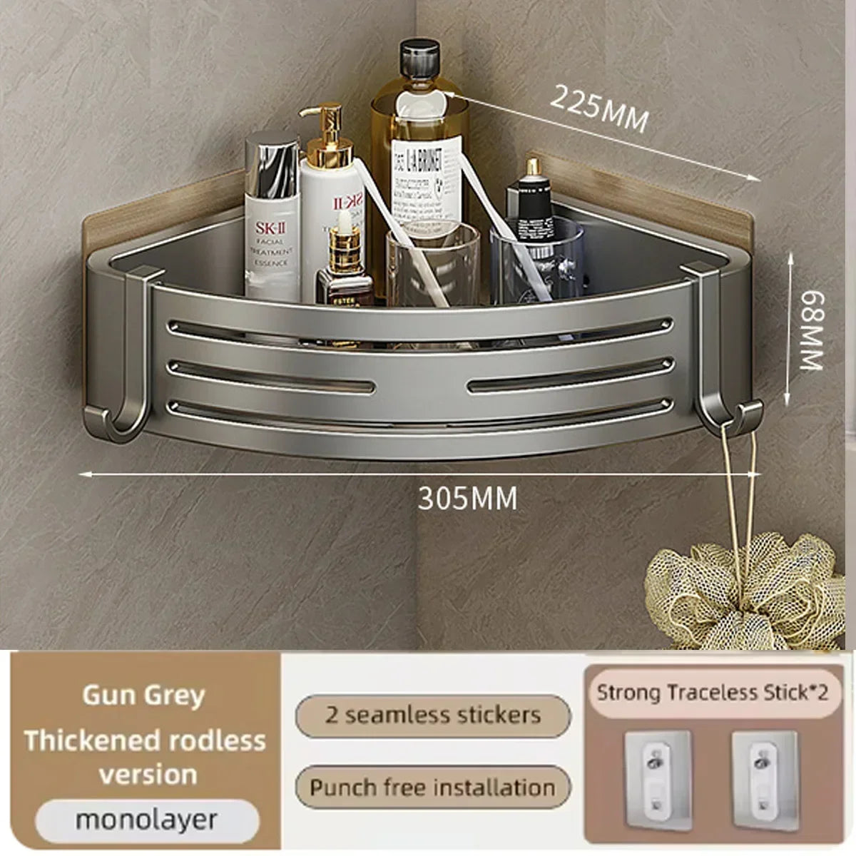 1-2PCS Shower Corner Shelf with Towel Bar Hook Space Aluminum Bathroom Shelf Without Drilling Shampoo Holder Bathroom Accessorie