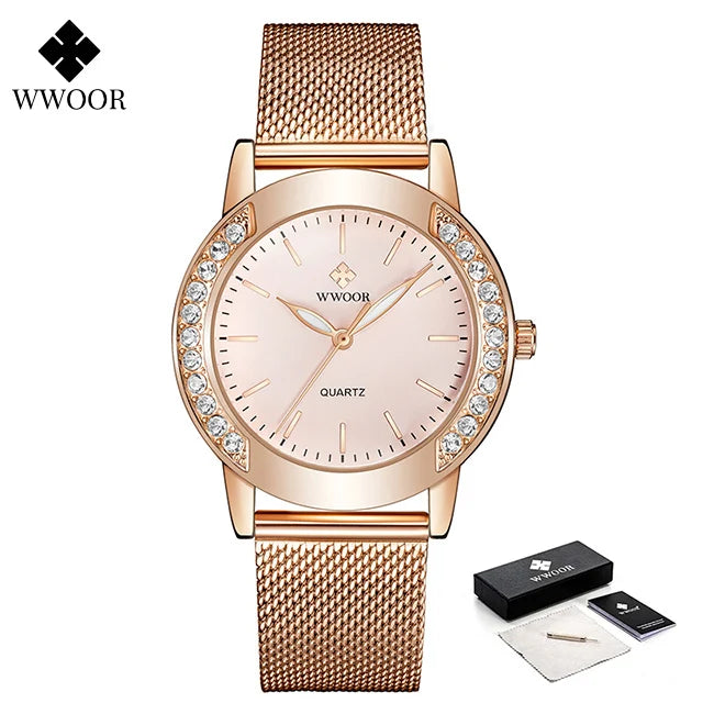 Diamond Watch For WWOOR Women Dress Simple Clock Ladies Quartz Bracelet Wristwatch Elegant Watches Gift For Women Reloj Hombre