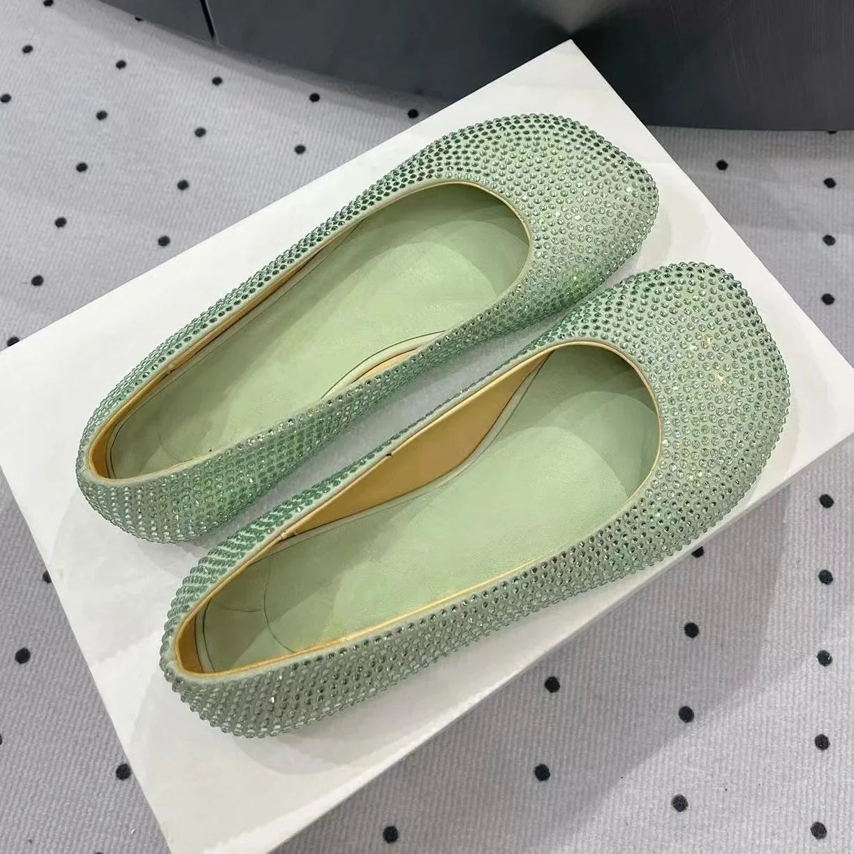 2025 Newest Spring Handmade BlingBling Blingbling Diamond Flats Ballet Dance Shoes Mary Janes Shallow Mouth Single Shoes Female