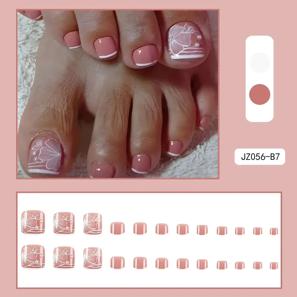 Summer Beach Toe False Nail Press on Nails 24 Pcs Fake Nails Set Shell Design Decorated Toe Nails Acrylic Stick on Toe Nail