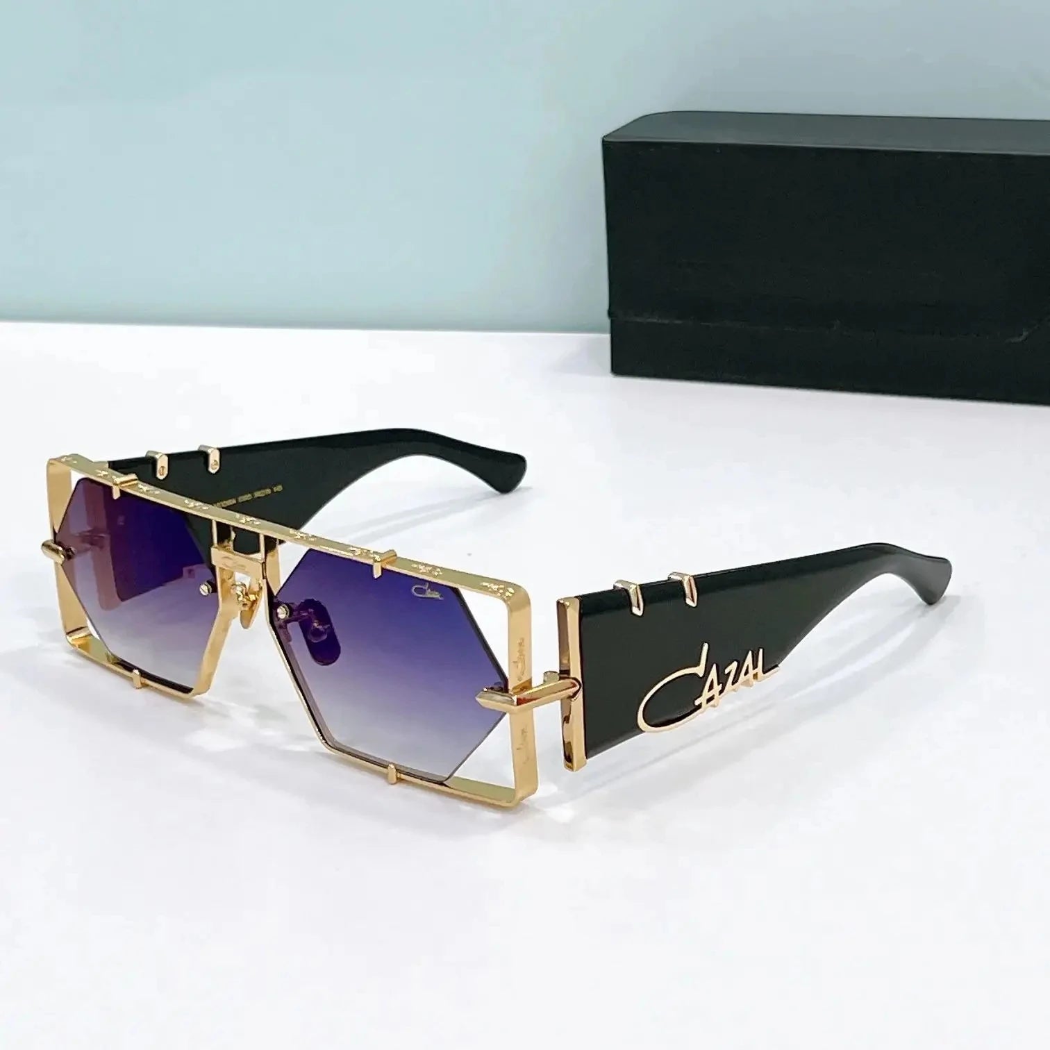 ORIGINALCAZAL MOD004 Top Quality Tortoiseshell Acetate Frame Retro Men Sunglasses Luxury Design Blue Lenses Women Couple Eyewear