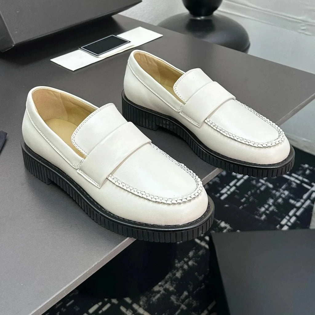 2025 Newest Spring Genuine Leather Round-Toe Thick Sole Woman Loafers Metal Decora Mary Janes Galoshes Mules Zapatos De Mujer