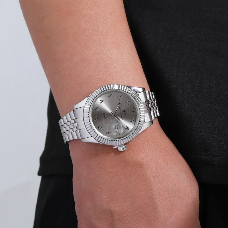 New Men Date Watches High-end Luxury Casual Calendar Stainless Steel Business WristWatch Leisure Sport WristWatch Clock