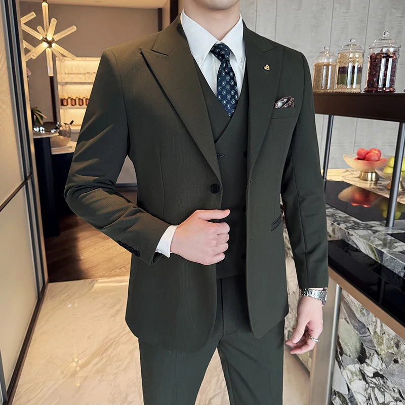 Slim-Fit Three-Piece Set Korean Style Two-Button Groomsmen Formal Wedding Business Suit Handsome Groom Best Man Dress High-