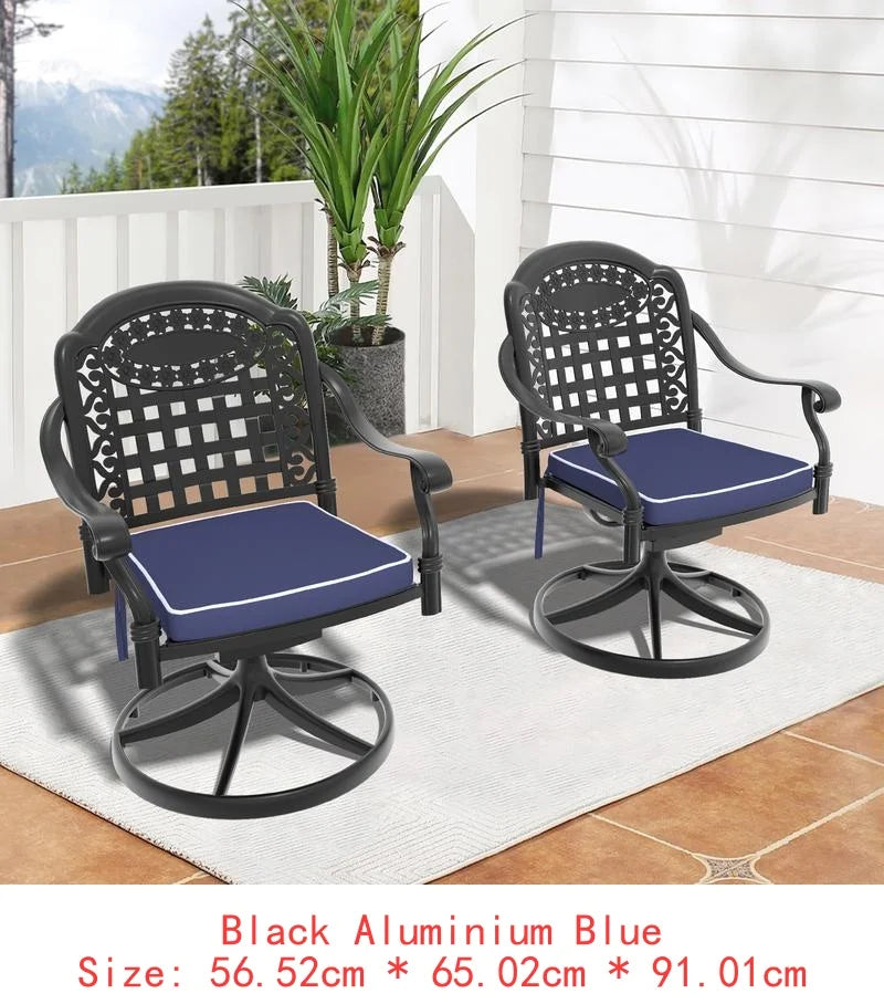 2PCS Aluminum Patio Swivel Chairs with Black Frame and Random Color Cushions