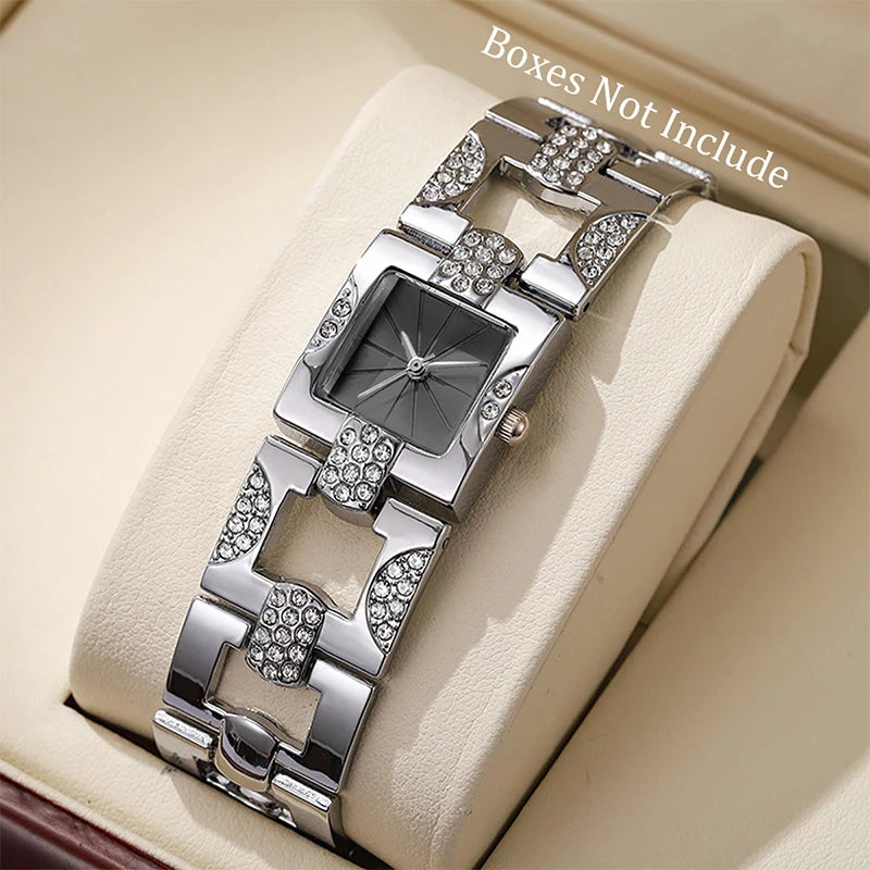 Fashion Women Watch Ladies Luxury Diamond Square Dial Quartz Watches Reloj Mujer Girls Clock Gift（Without Box）