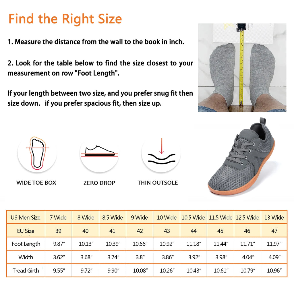 Men's Wide Toe Shoes Breathable Minimalist Zero Drop Barefoot Sneakers Male Casual Walking Running Shoes