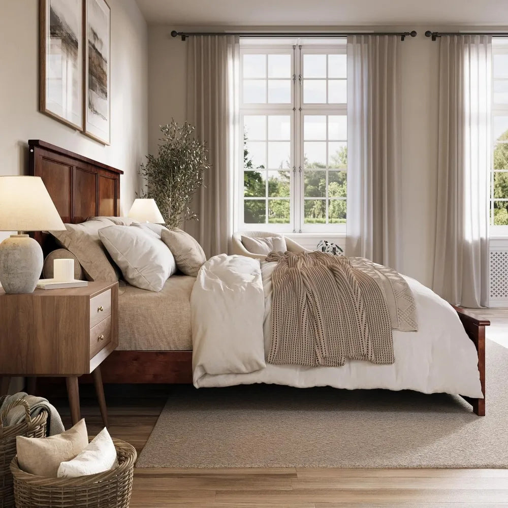 Walnut AFI Charlotte King Size Solid Wood Platform Bed with Matching Footboard