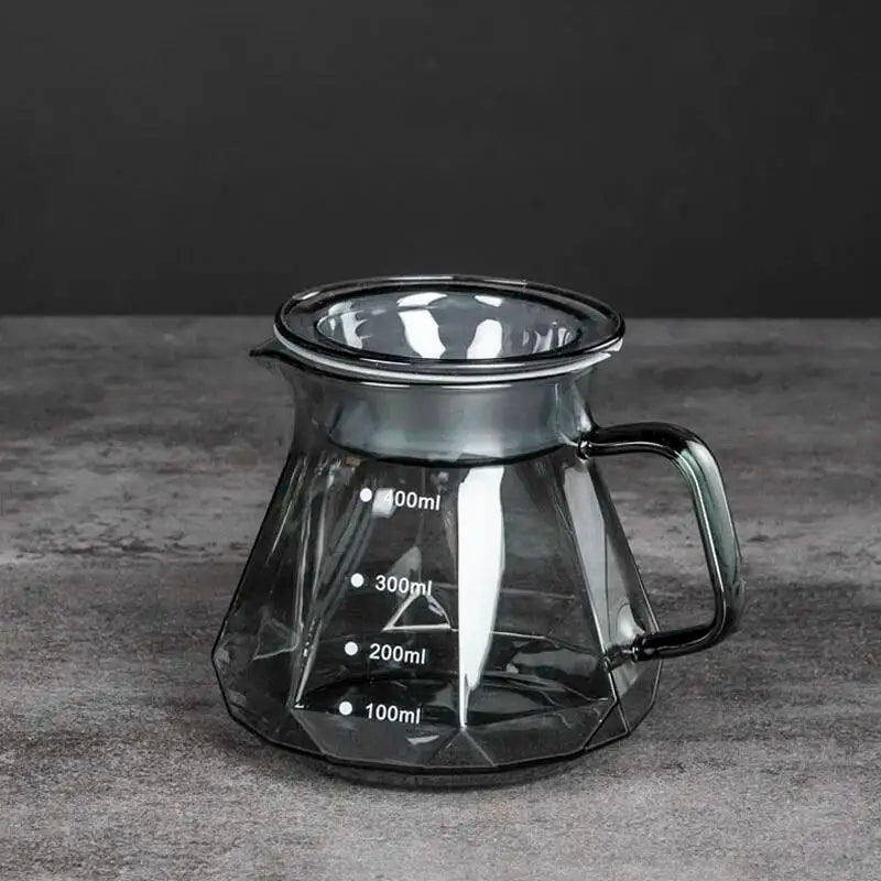 400/600ml Coffee Pot with Dripper Pour Over Coffee Maker Diamond Shaped Glass Coffee Pot Hand Drip Sharing Pot Filter Funnel