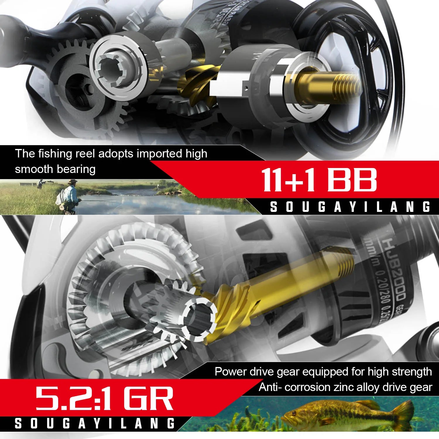 Sougayilang Fishing Set with Carbon Fiber Rod 5.2:1 Powerful Fishing Reel Professional Fishing Set for an Easy Fishing Journey