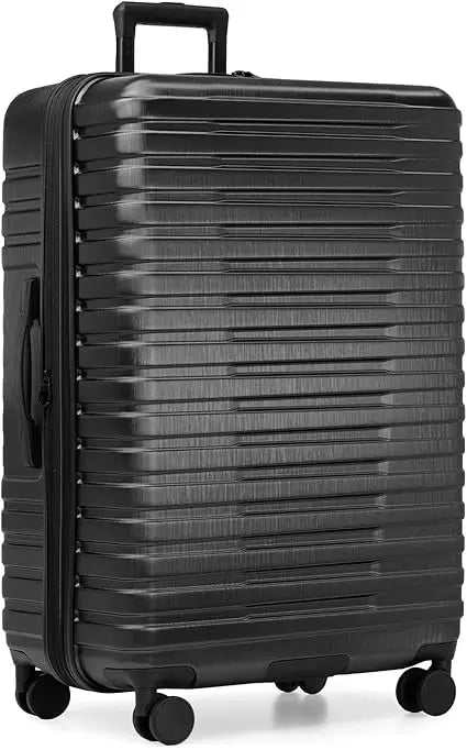 U.S. Traveler Boren Polycarbonate Hardside Rugged Travel Suitcase Luggage with 8 Spinner Wheels, Aluminum Handle, Black, Checked